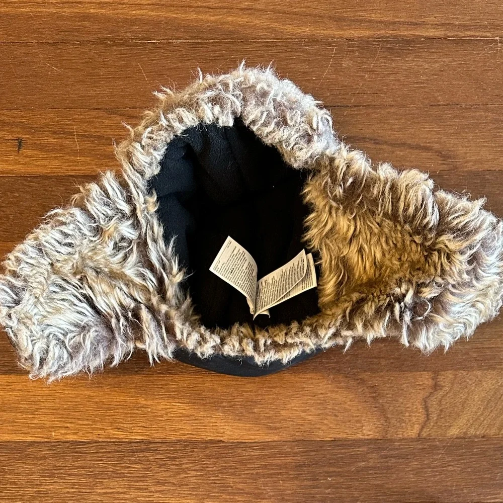 3/$15 GAP Black Faux Fur Trapper Hat Winter Hat Cozy Ear Flap Hat S/M